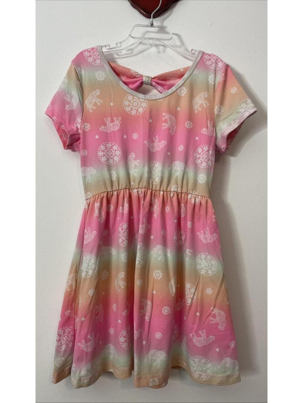 Colette Lilly Girls 7/8 Pink Elephant-Print Pullover Knee-Length Dress! A775